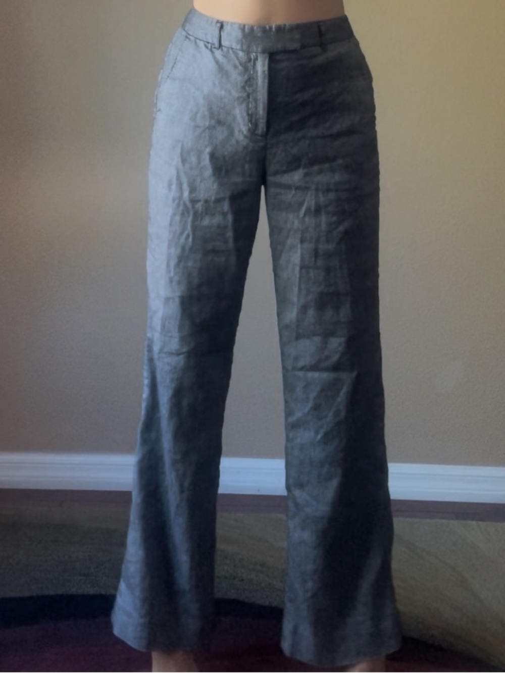 WHBM Luna Wide Leg Linen Blend Pants - high waist Grey Heather Trousers 4